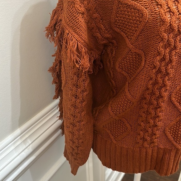 Ana Copper Burnt Orange Thick Knit Sweater with Fringe Sleeves size S - Picture 4 of 8